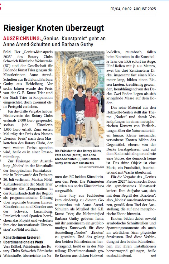 Genius Kunstpreis Kunsthalle Trier Presseartikel 2025 08 02